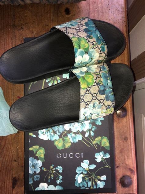 gucci slides light blue|blue Gucci slides flower.